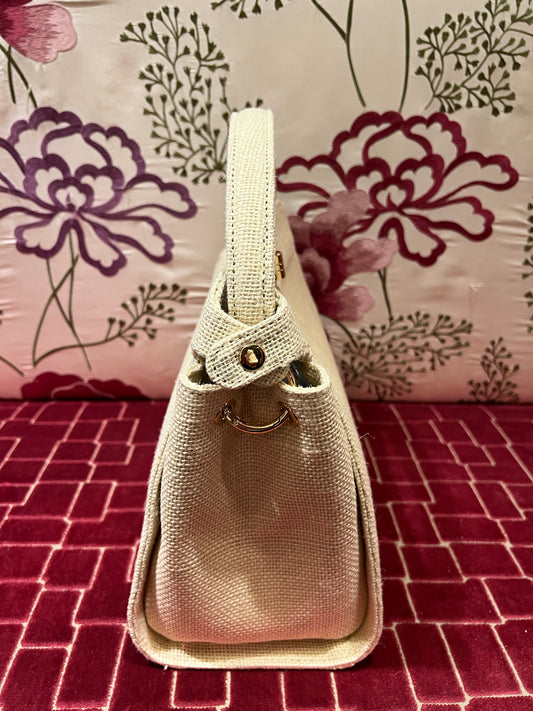 Borsa in rafia avorio con tracollina