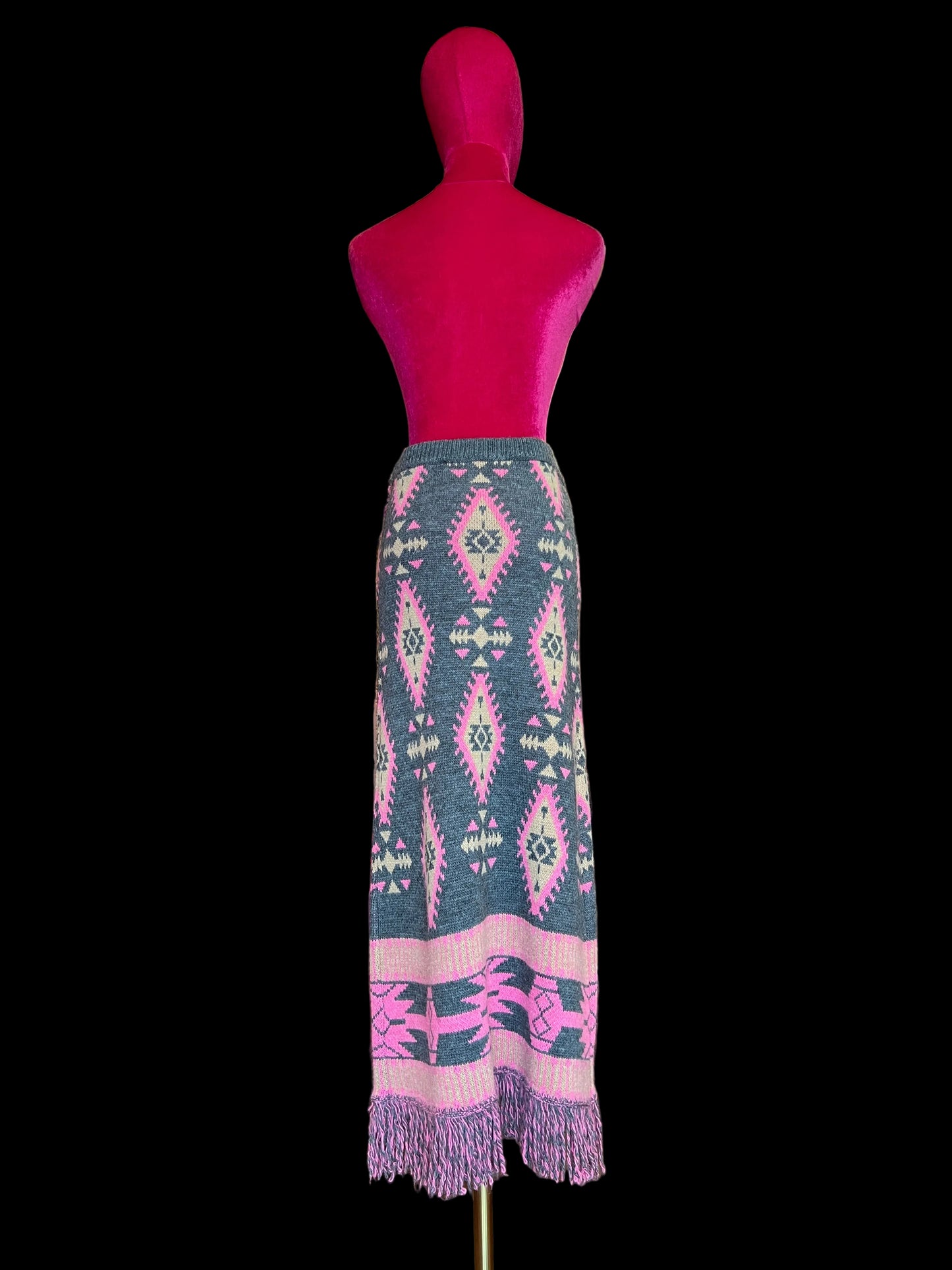 Colour market gonna jacquard con frange grigio e fucsia