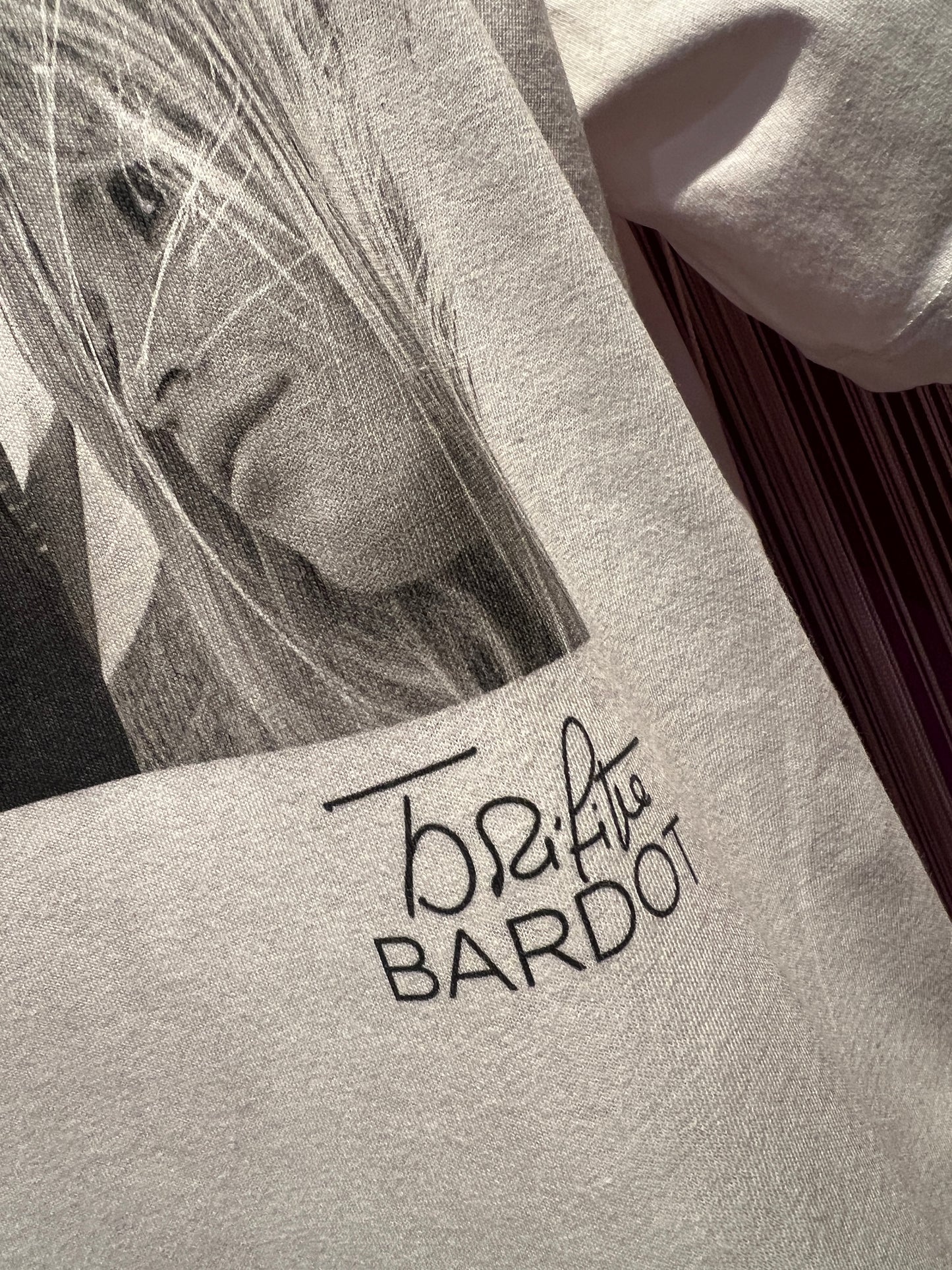 Brigitte Bardot t shirt bianca con stampa foto BB Fame