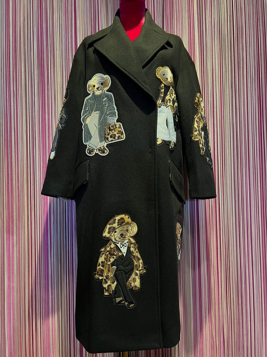 Caban Romantic luxury coat cappotto doppiopetto oversize con patch teddy