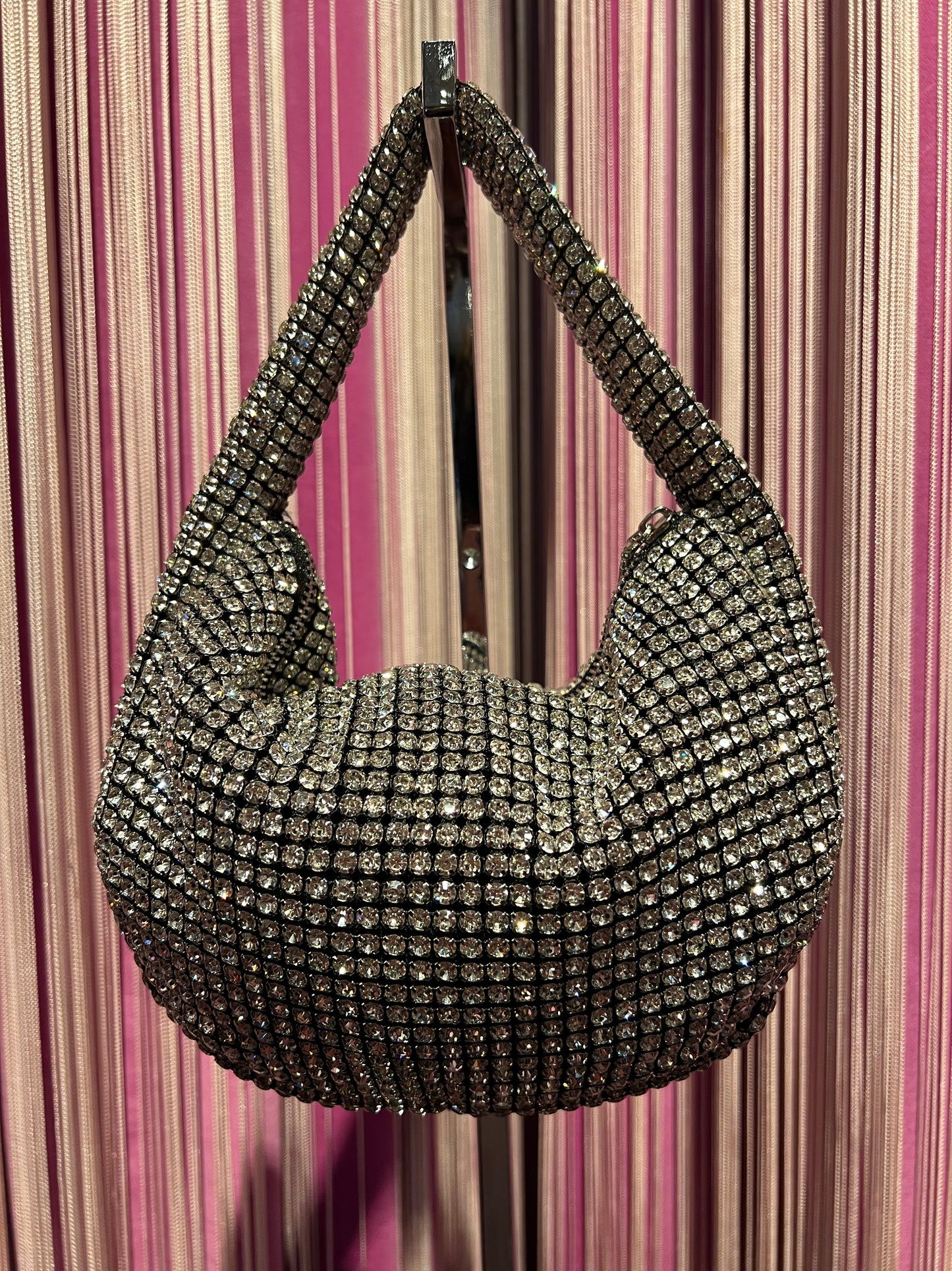 Love & roses borsa a mano full strass silver con tracolla metallica