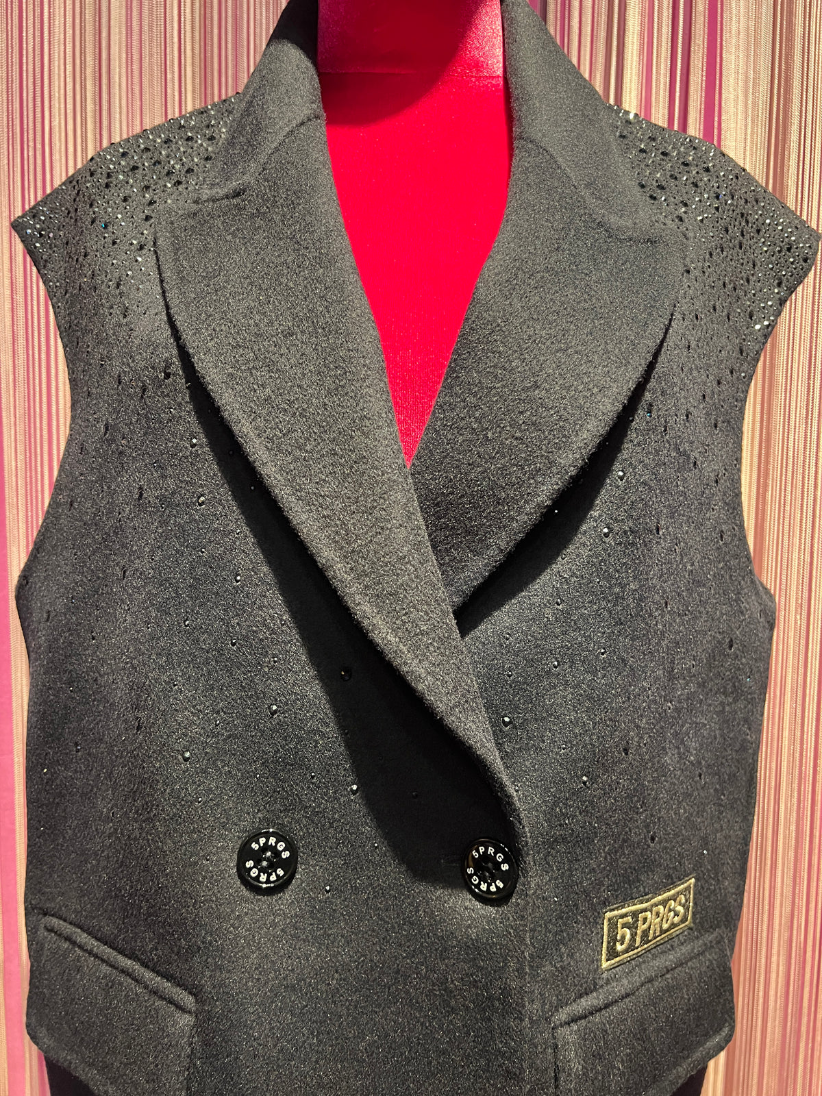 5 Progress gilet doppiopetto blu scuro con cristalli lana e cachemire