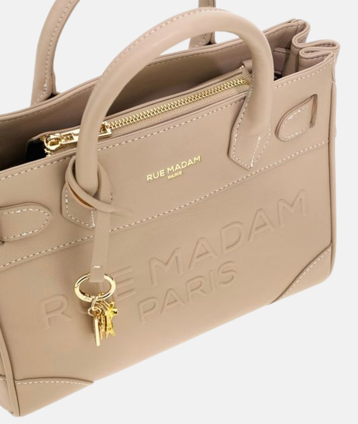 Rue Madam Paris borsa due manici con tracolla in ecopelle impreziosita dal logo in rilievo color taupe
