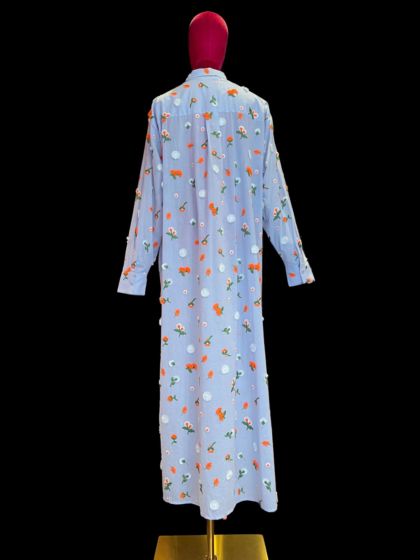 Essentiel antwerp abito chemisier celeste con decorazioni floreali in paillettes strass e perline arancione verdi