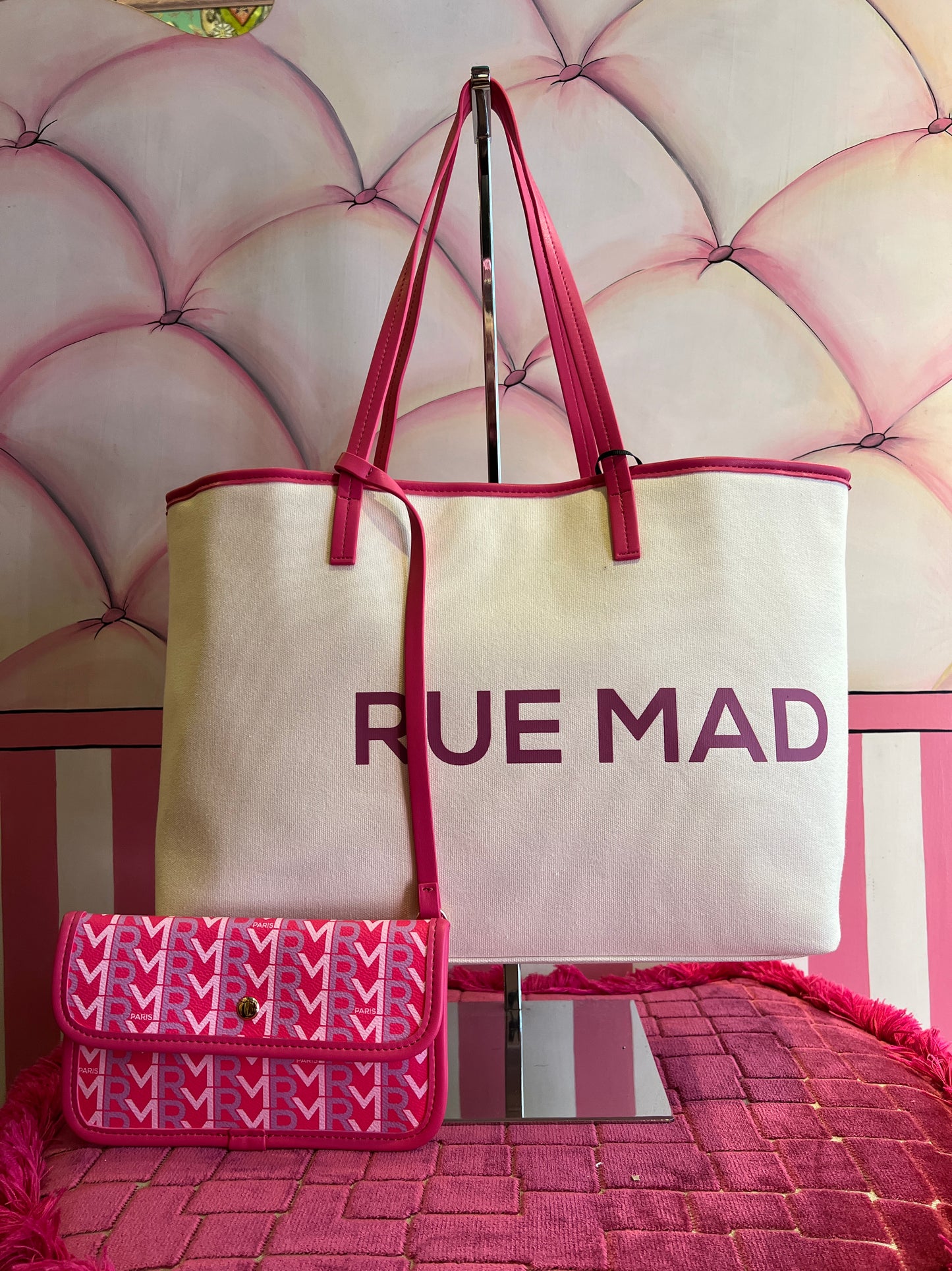 Rue Madam -50% di sconto shopping monogramma fucsia su tela panna