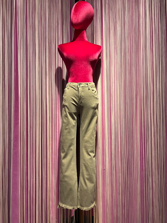 Mon amour Paris pantalone 5 tasche cotone elasticizzato sfrangiato a zampetta  taupe