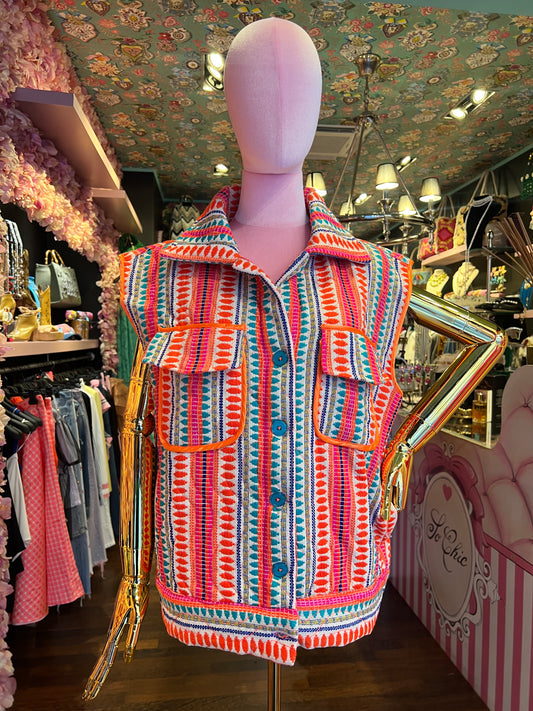 Mon amour Paris gilet leggermente imbottito fantasia geometrica su sfondo panna