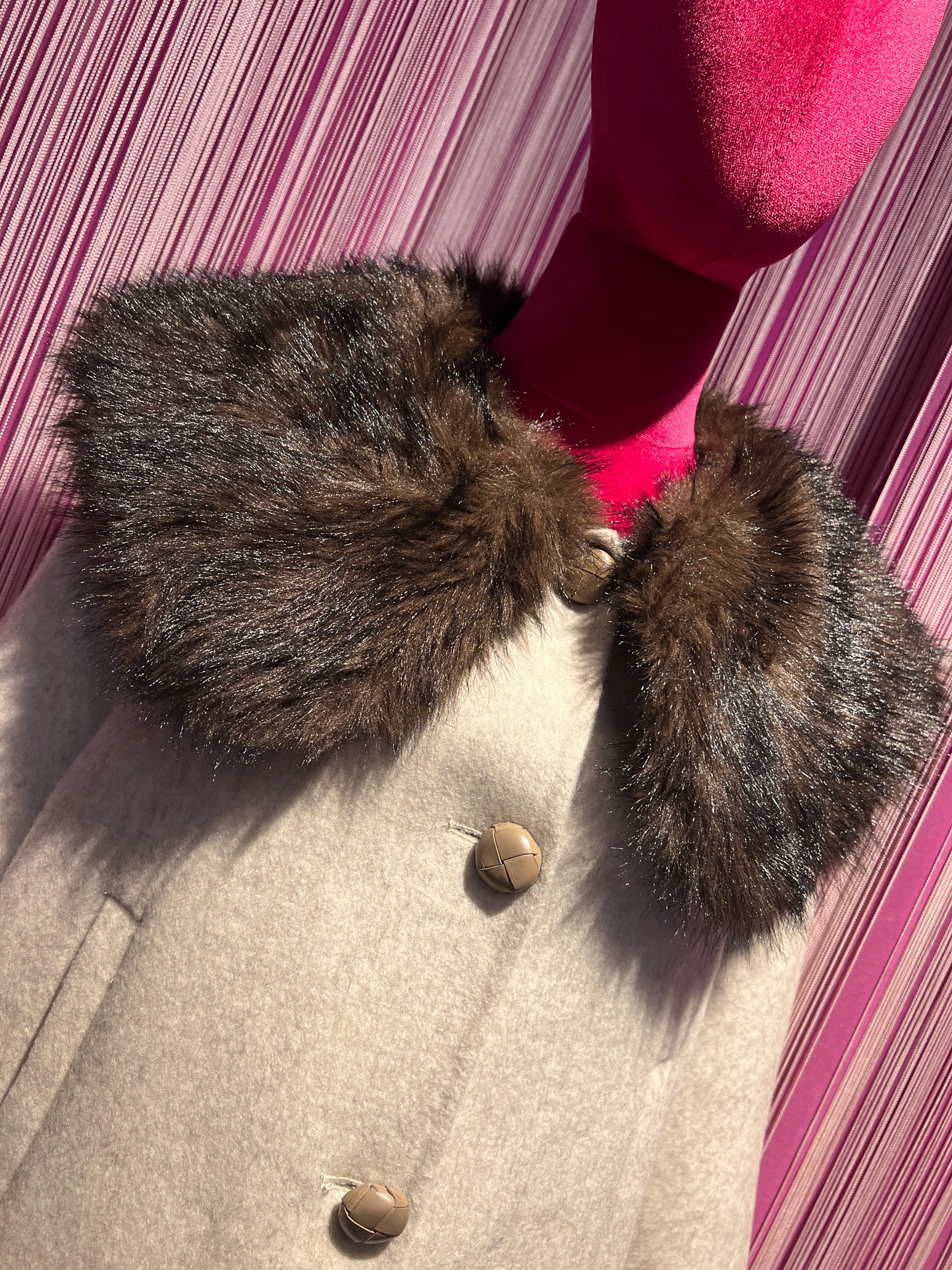Front street cappotto crop 100% lana con collo pelliccia ecologica removibile
