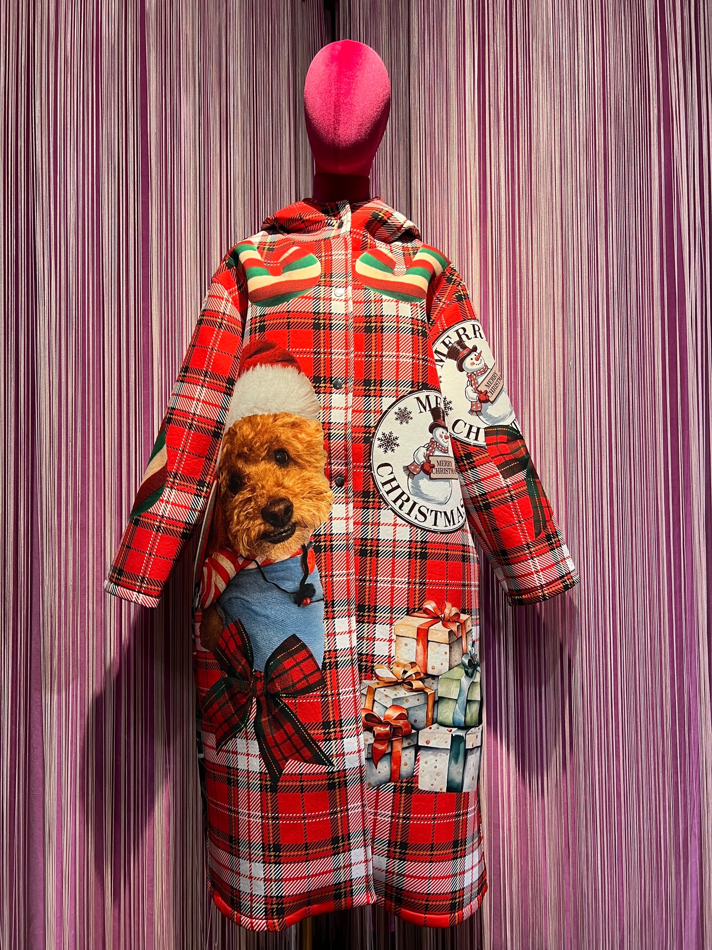 Mon amour Paris -20% di sconto cappotto con cappuccio in neoprene fantasia tartan stampa barboncino