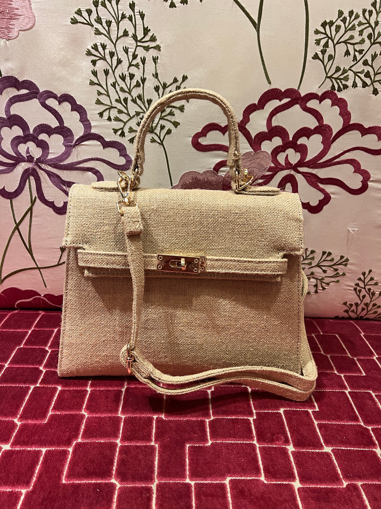 Borsa in juta beige con tracollina