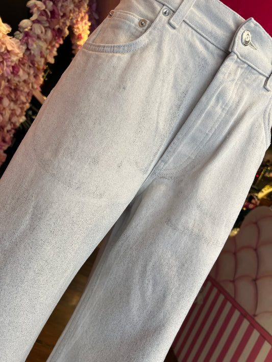 Circus Hotel pantalone in denim , modello wide leg con trattamento speciale, vita media