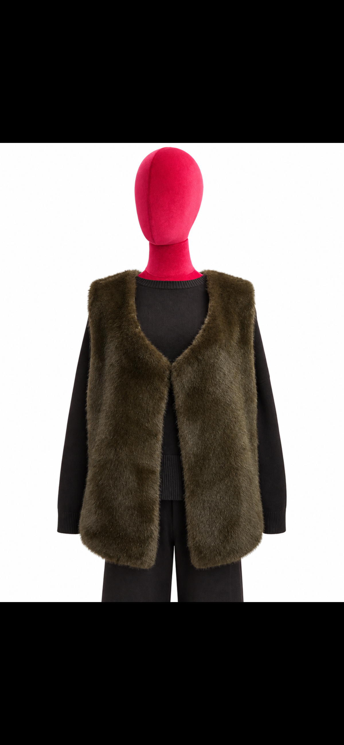 The room completo tre pezzi marrone gilet simil pelliccia pantalone e maglia