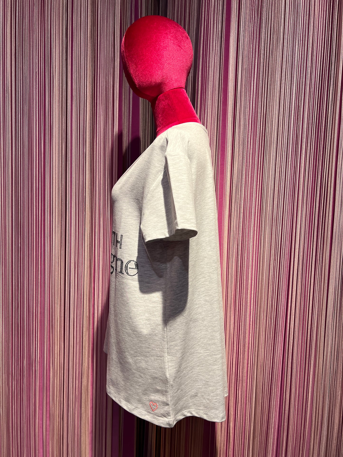 Miss goodlife -20% di sconto  t shirt grigio chiaro con scritta cristalli neri “Detox with champagne “