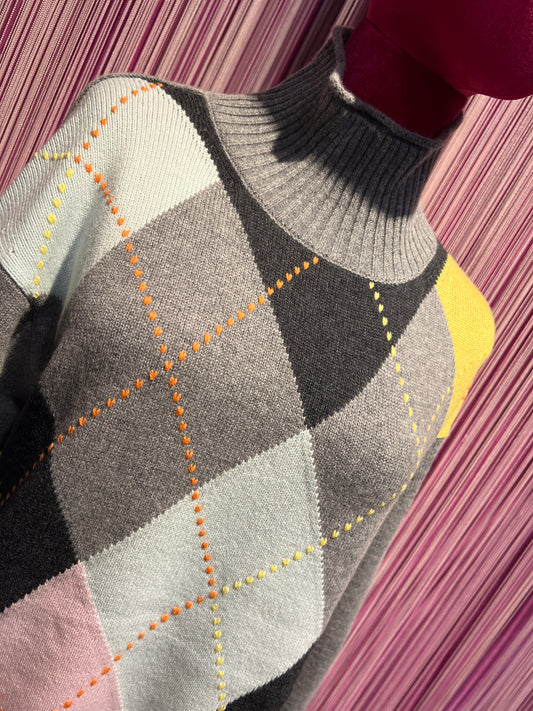 Sincere Paris maglia collo lupetto grigia  fantasia rombi