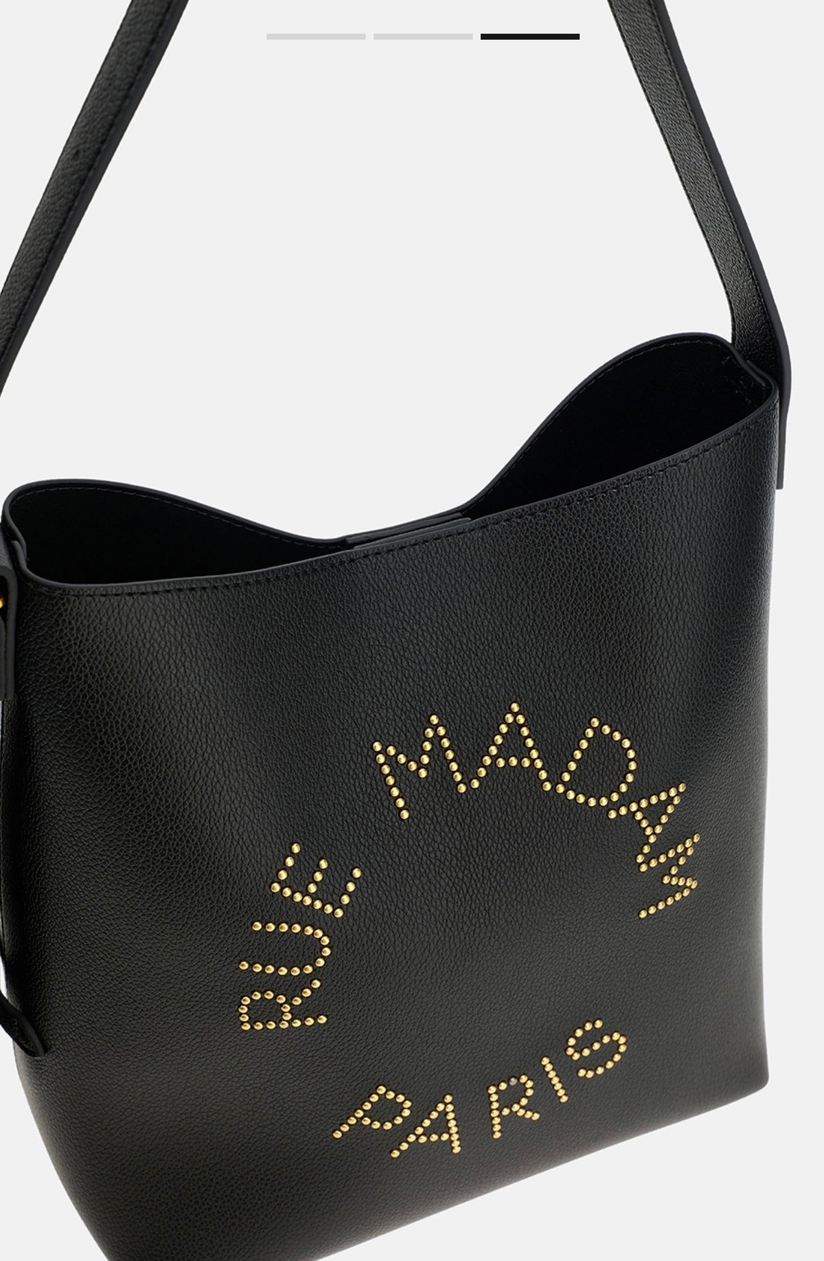 Rue Madam Paris borsa a secchiello in ecopelle nero con logo micro borchiette dorate