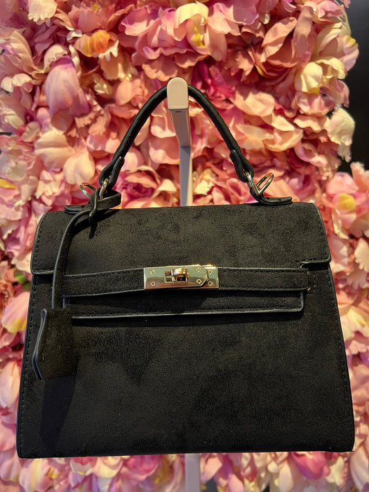 Borsa ecocamoscio nera con tracolla