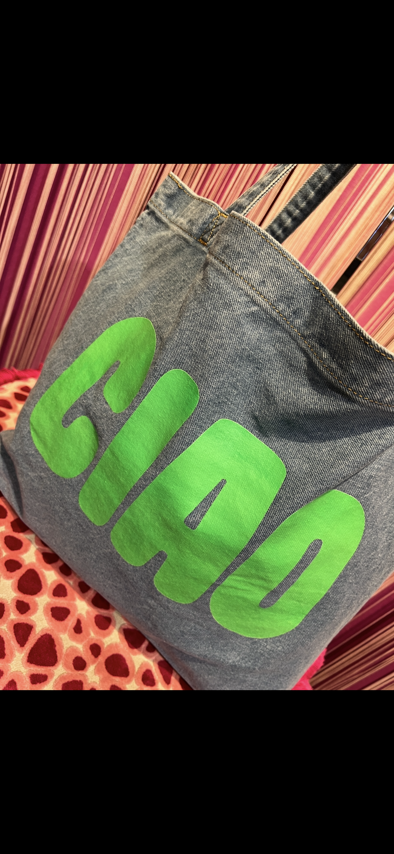 Mon amour Paris sconto-20% borsa denim due manici scritta “Ciao “ verde