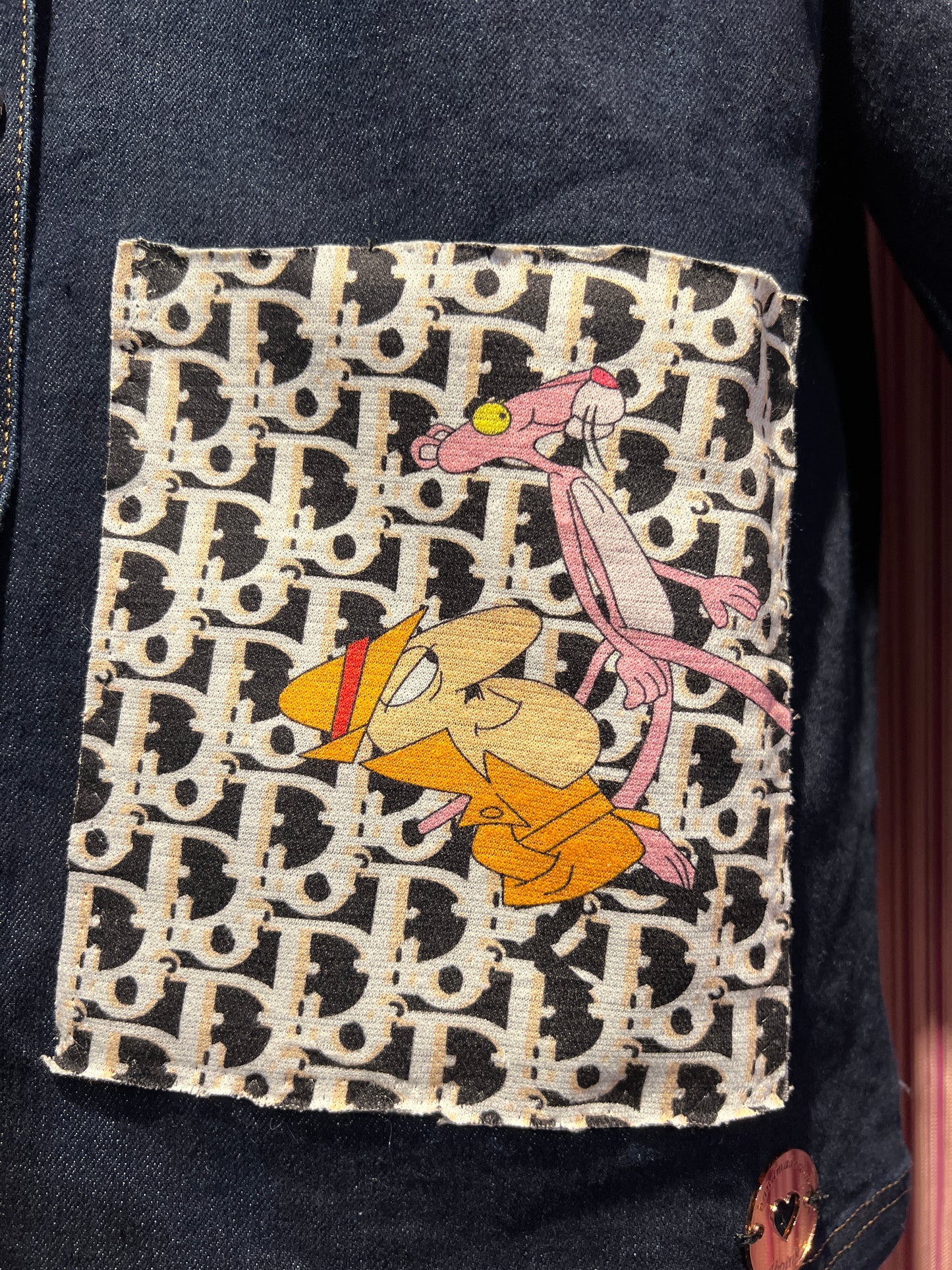 ABpink 🩷 giacca denim con cintura applicazioni pantera rosa