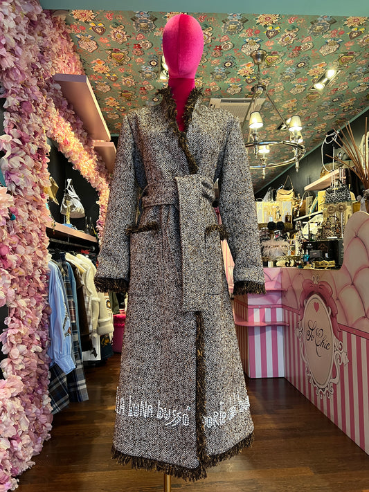 Front street cappotto tweed con dettagli sfrangiati ,  scritta perle