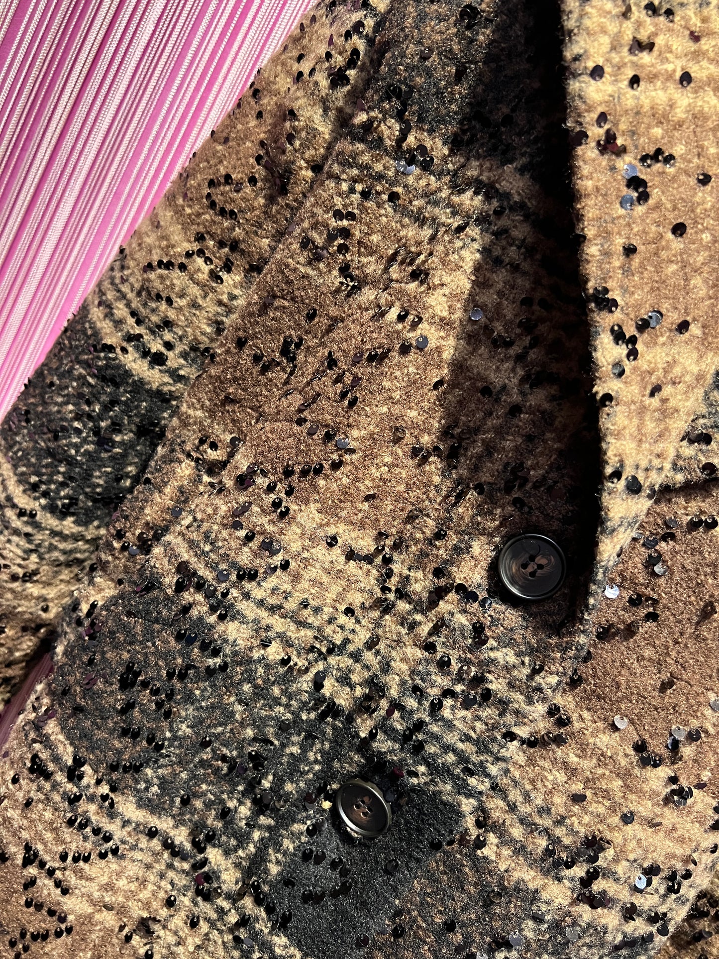 The Room cappottino tartan taglia unica ad un petto con micro paillettes nere