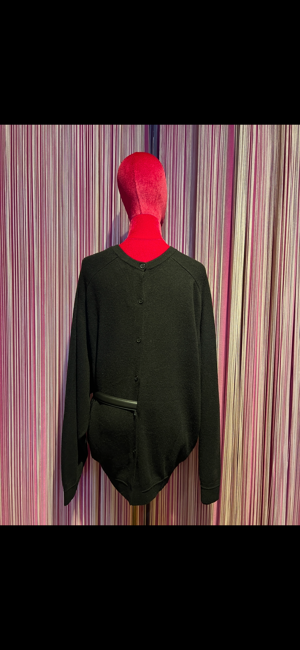 Circus Hotel cardigan nero misto cachemire reversibile fronte e retro completo di cinturino in pelle