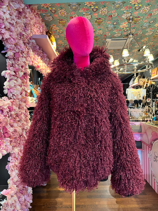 Uncommon giacca ecopelliccia con cappuccio bordeaux reversibile