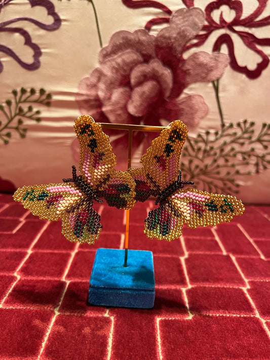 Orecchini farfalle perline oro rosa bianco