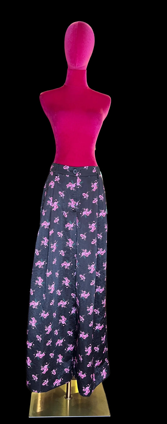 Essentiel antwerp pantalone gamba larga stampa floreale marrone e rosa
