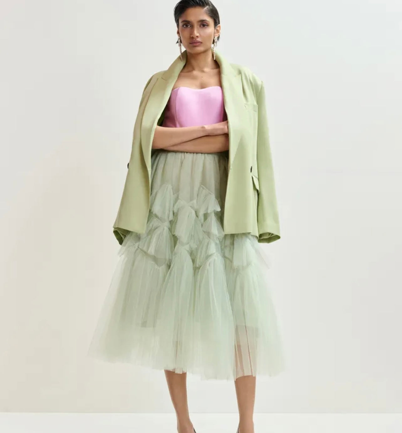 Essentiel antwerp -40% di sconto blazer over doppiopetto verde chiaro a taglio dritto
