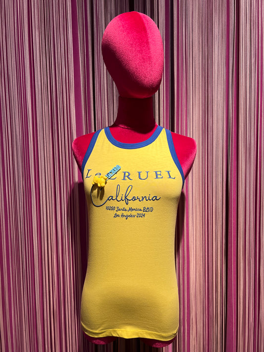 Le Cruel -30% di sconto canotta gialla/azzurro scritta California