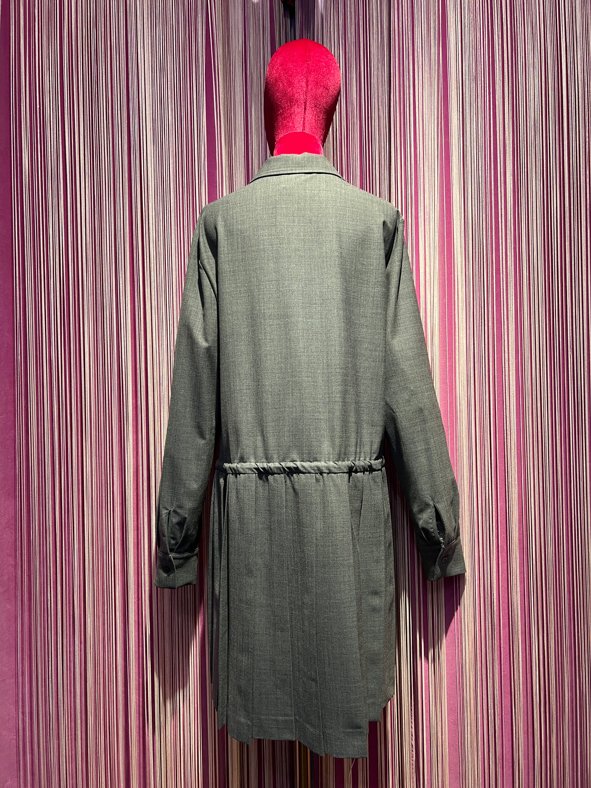 Semicouture abito grigio medio con colletto coulisse in vita gonna a pieghe
