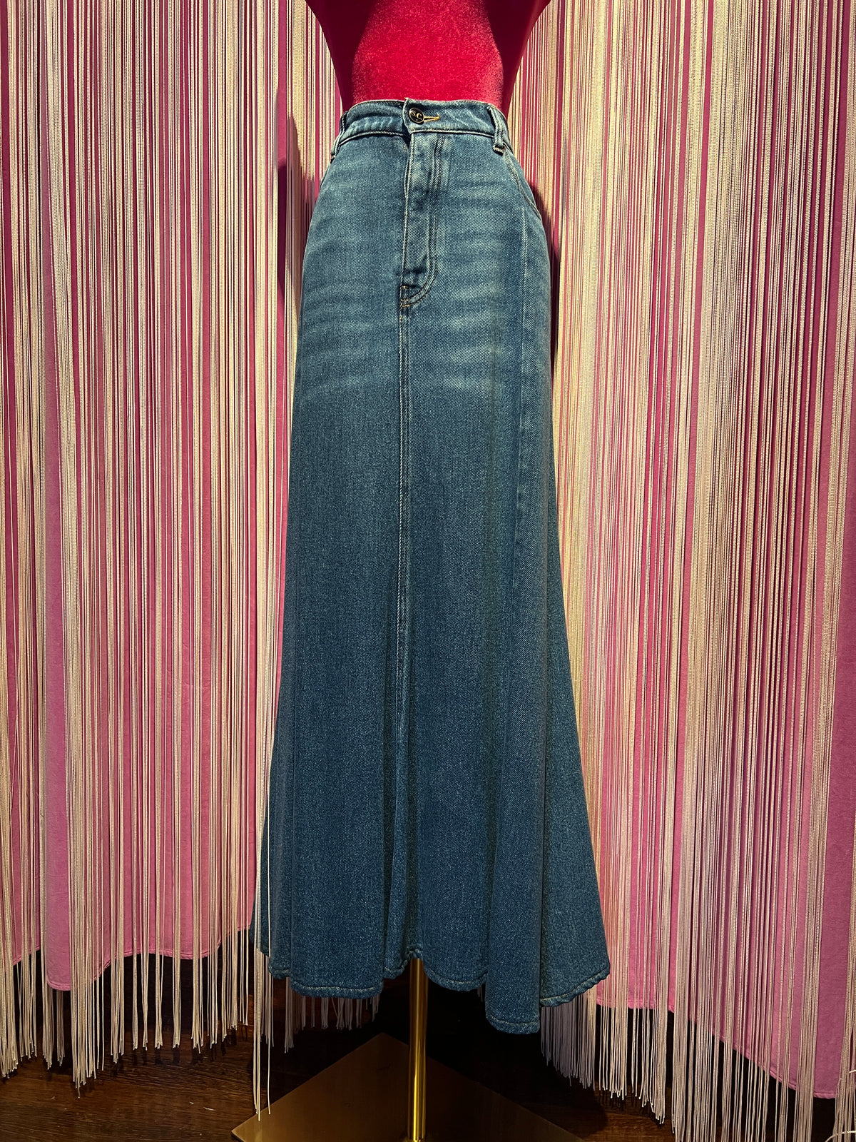 Semicouture gonna denim in lyocell lunga con elastico vita