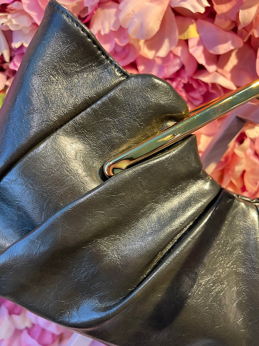 Borsa ecopelle manico rigido oro effetto metallo con tracolla, verde oliva