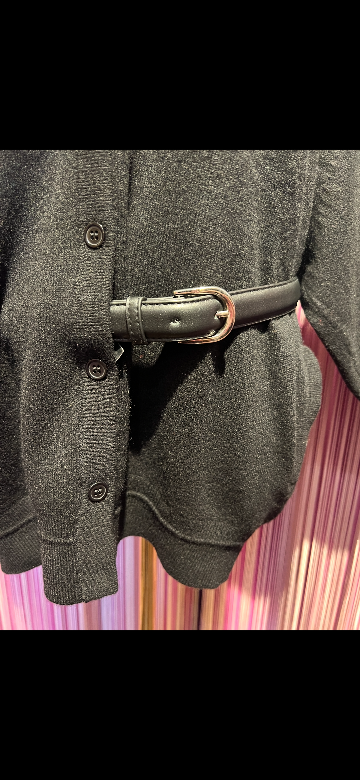 Circus Hotel cardigan nero misto cachemire reversibile fronte e retro completo di cinturino in pelle