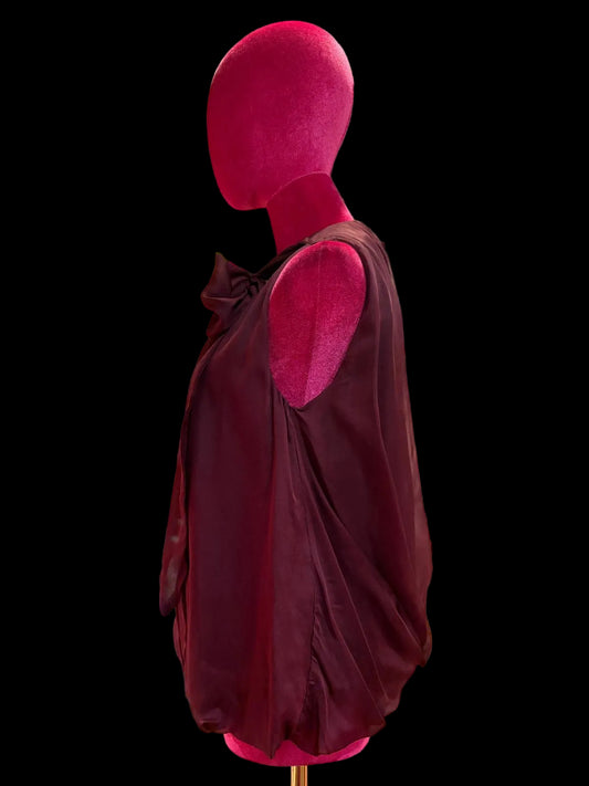 Isabelle Blanche Paris canotta con fiocco smanicata con effetto baloon in chiffon in seta burgundi