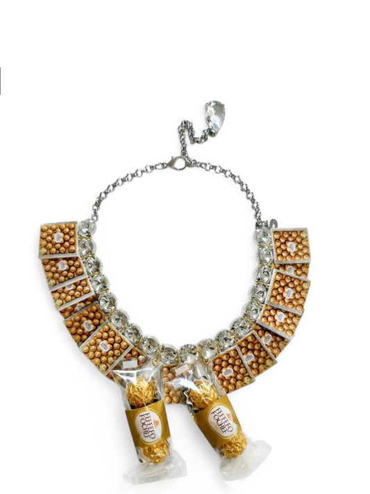 Sereku collana girocollo cristalli argento big e pendenti a forma di scatola rocher in 2d