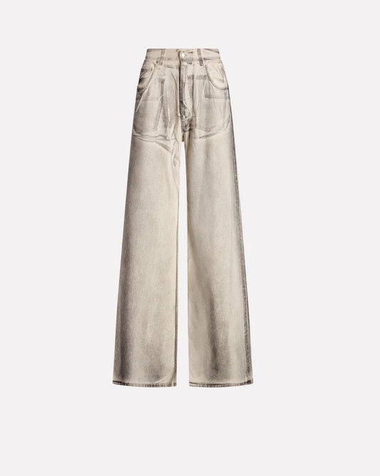 Circus Hotel pantalone in denim , modello wide leg con trattamento speciale, vita media