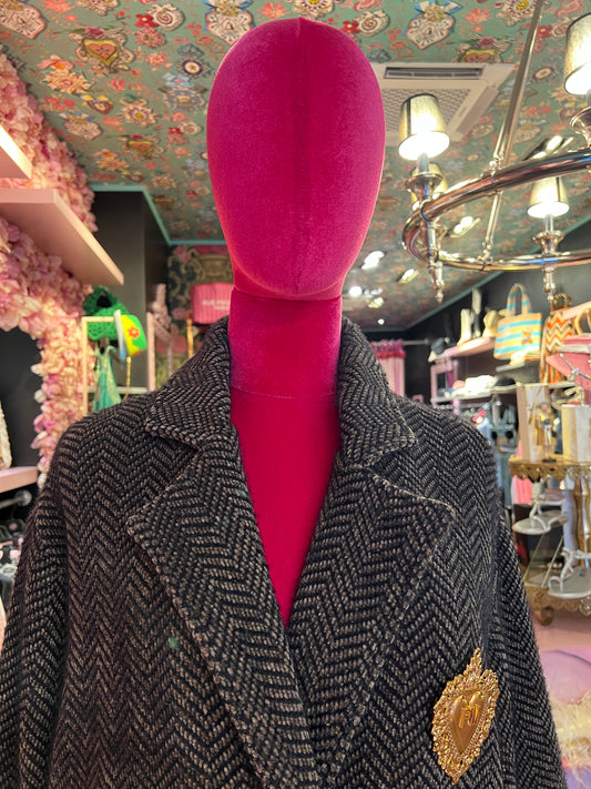 Pink memories cappotto doppiopetto spigato marrone e nero