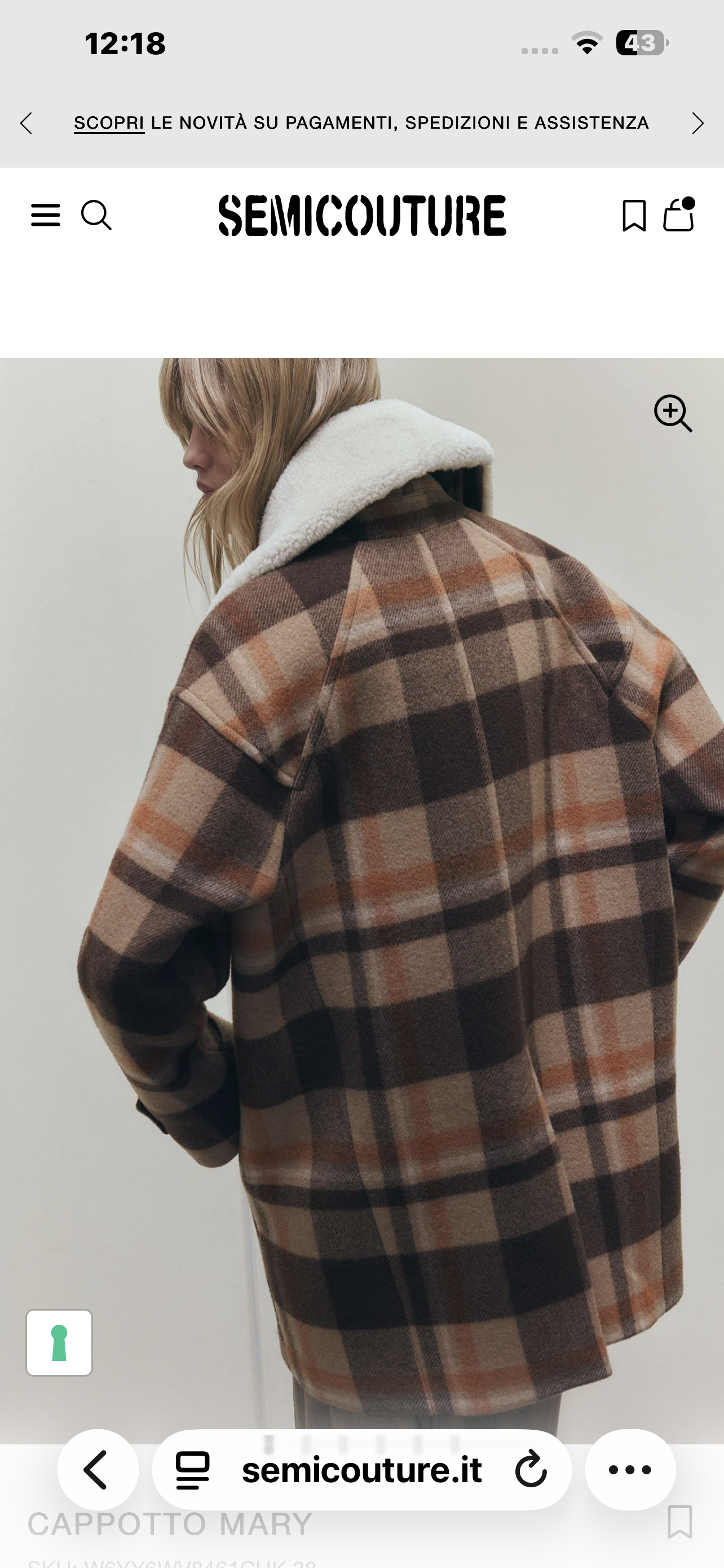 Semicouture giacca/cappotto a quadri beige marrone e arancio con collo  in montone  rimovibile