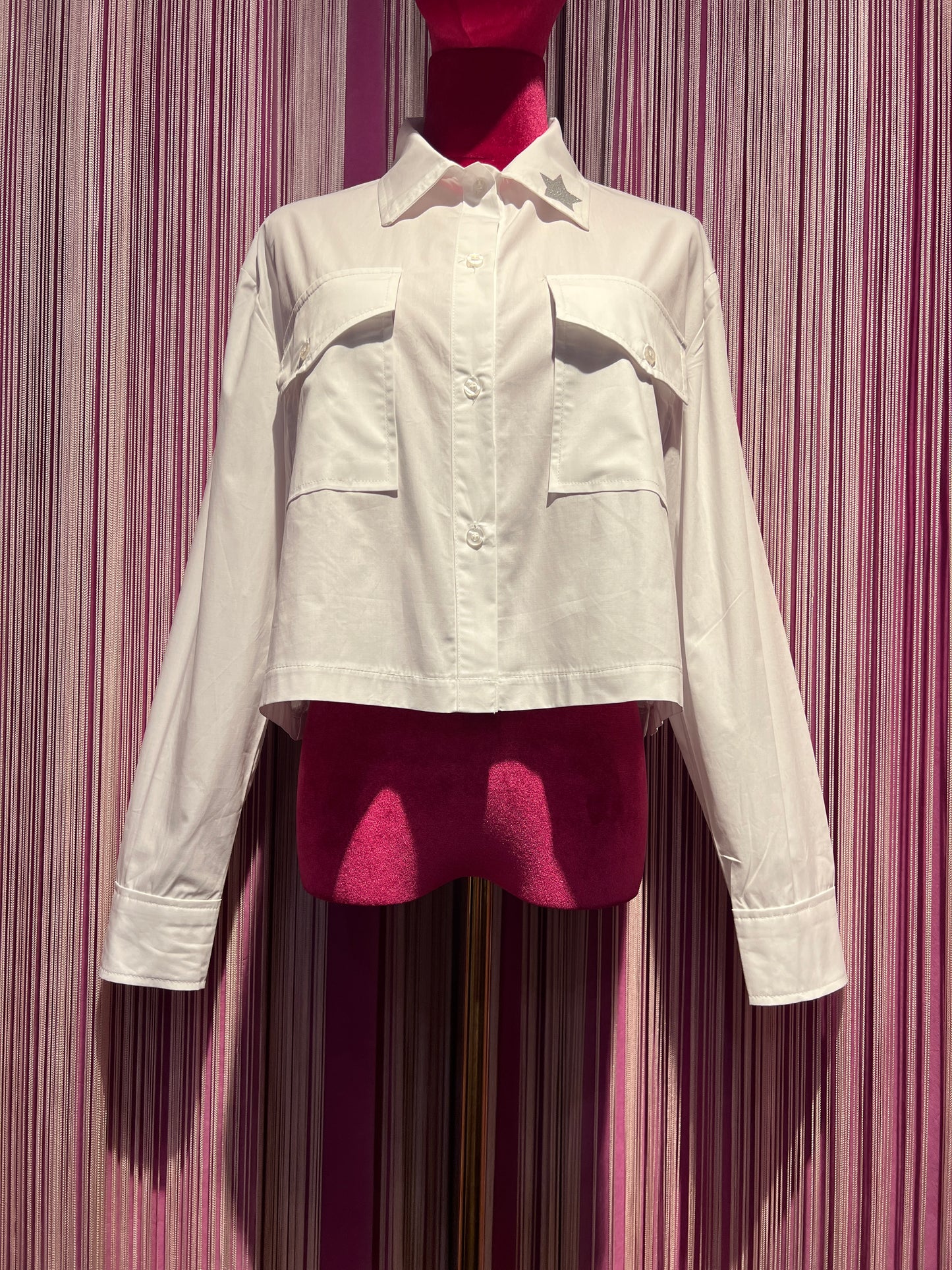 Mon amour Paris camicia cotone a scatoletta con applicazione stella glitter argento