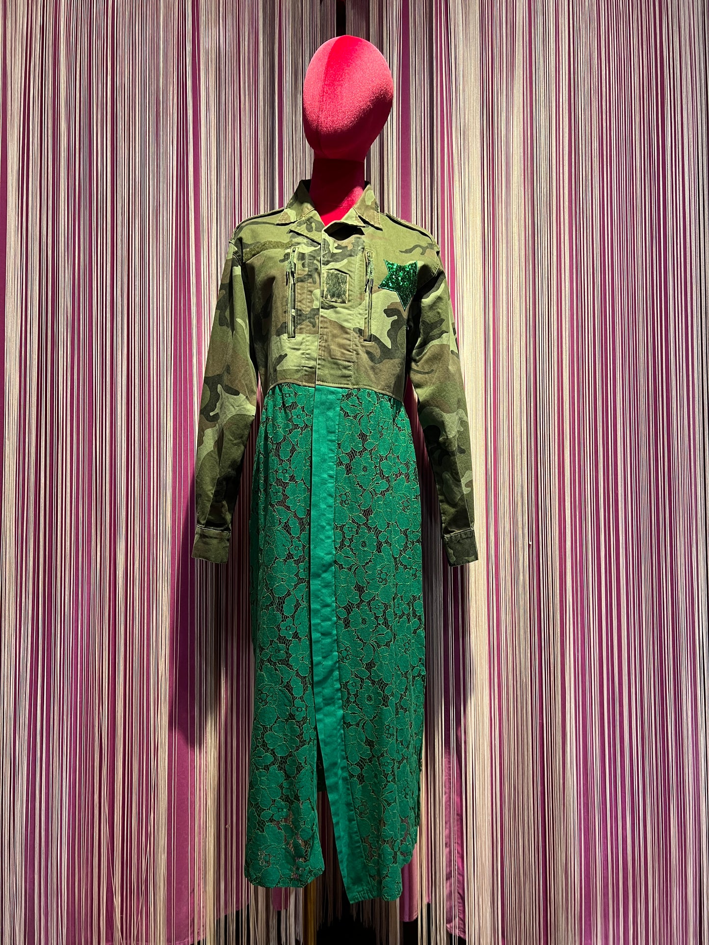 Pds spolverino con patch topolino paillettes e pizzo verde