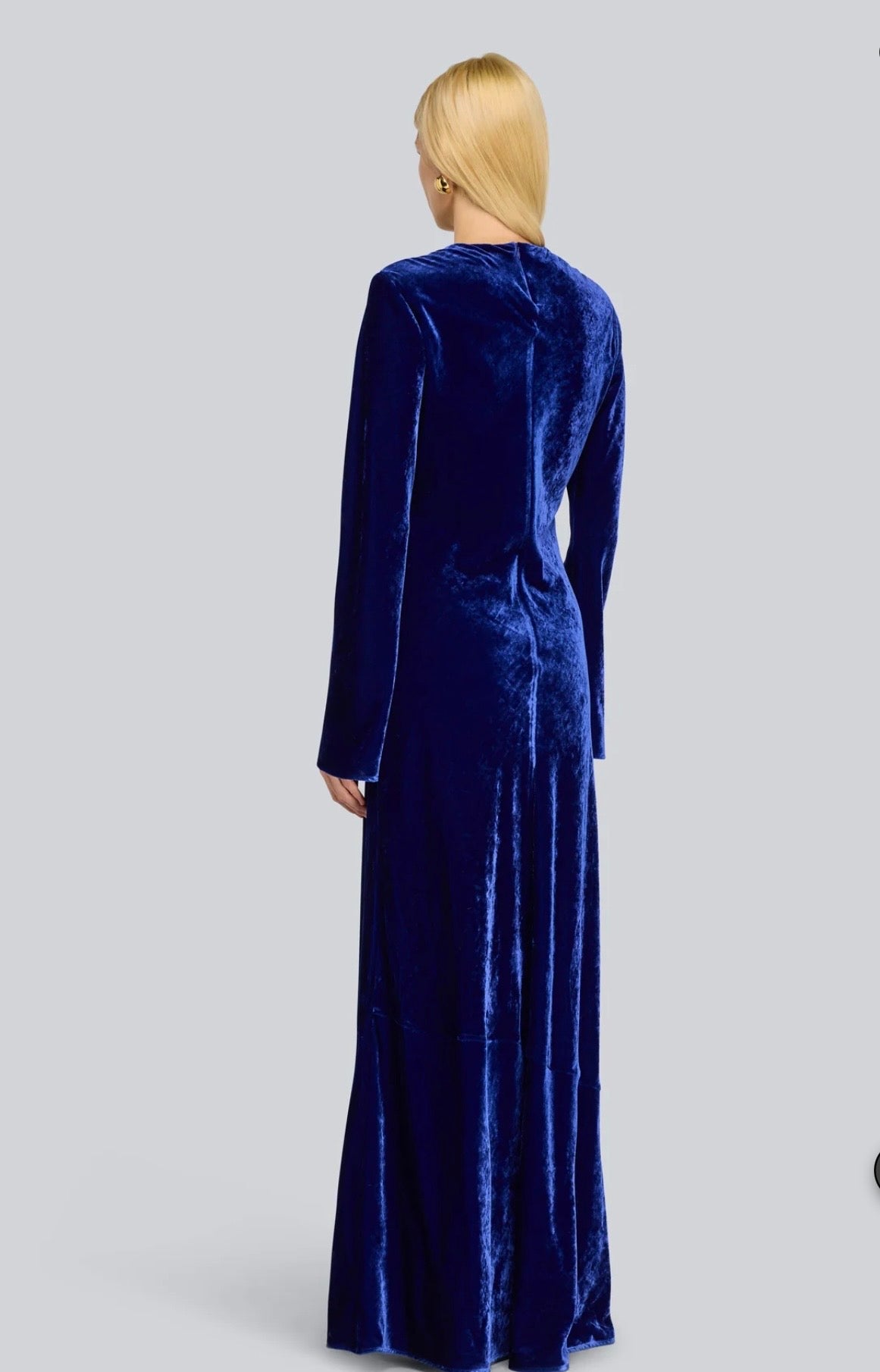 Semicouture abito lungo bluette in velluto manica lunga