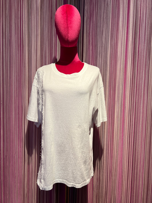 The room t shirt di cotone bianca con pizzo laterale