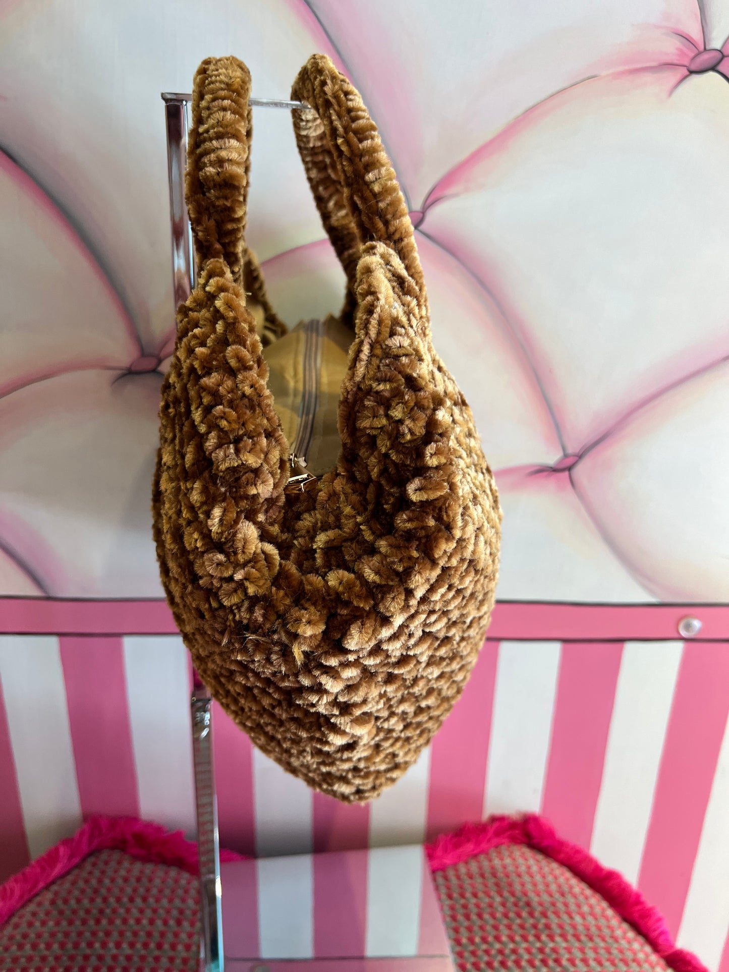 Love & roses borsa tricot ciniglia bronzo con tracollina