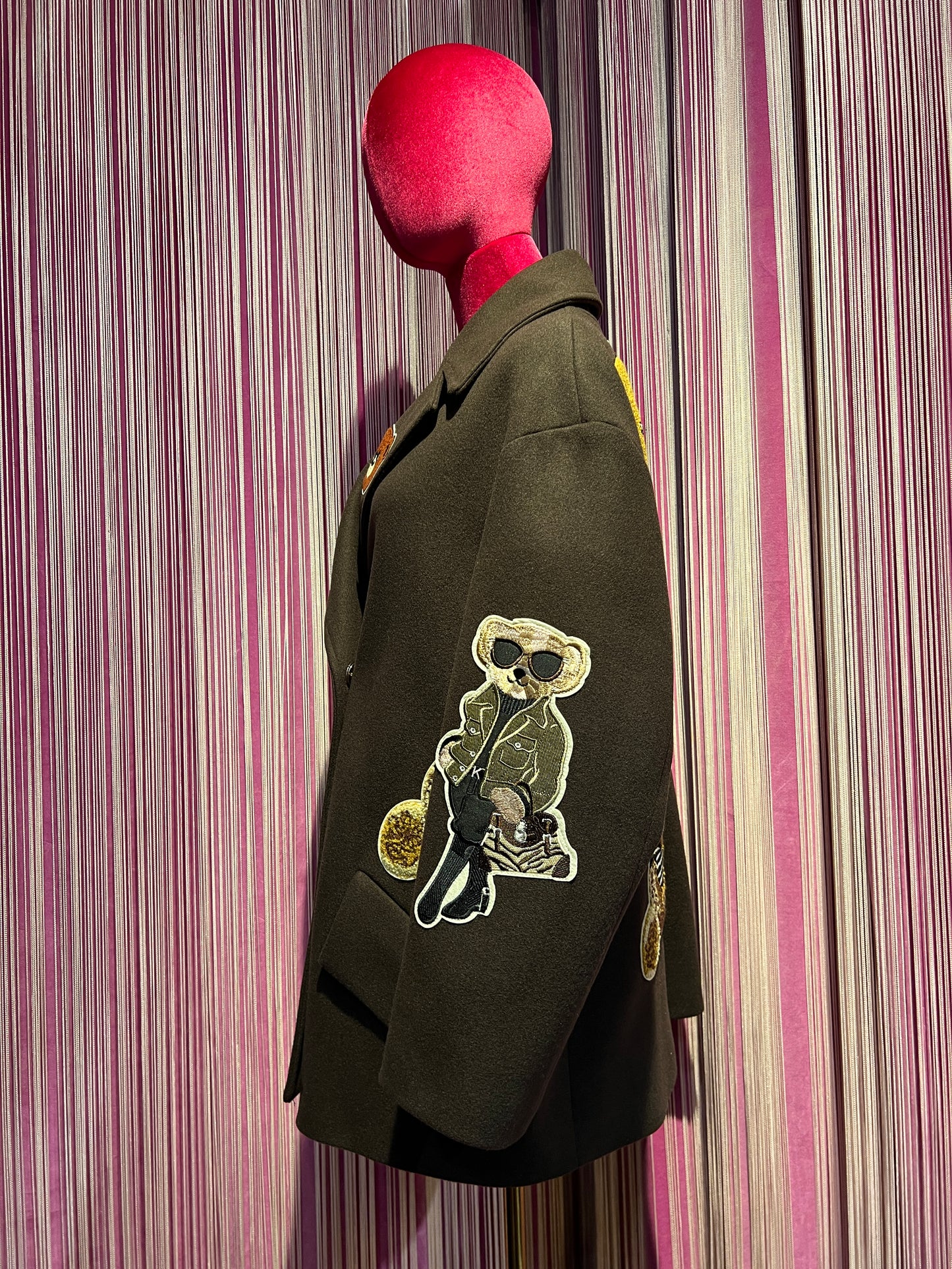 Caban Romantic luxury coat giacca/cappotto cioccolato doppiopetto oversize con patch orsetti