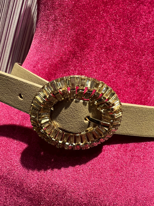 Love & roses cintura in ecopelle beige con fibbia di cristalli