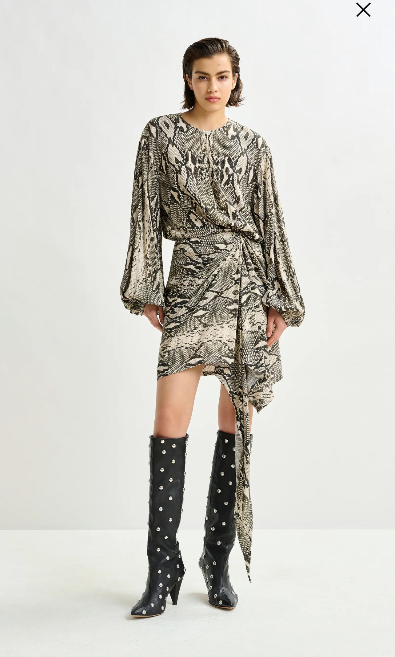 Essentiel antwerp abito stampa pitone arricciato con gonna drappeggiata Ifrench