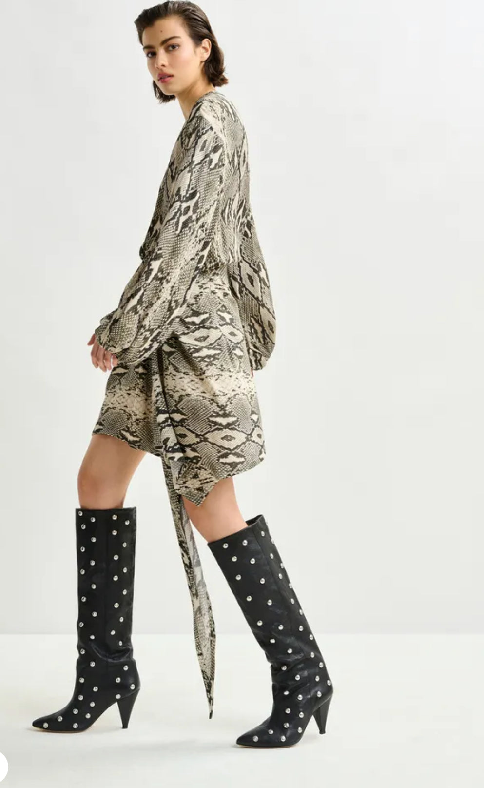 Essentiel antwerp abito stampa pitone arricciato con gonna drappeggiata Ifrench