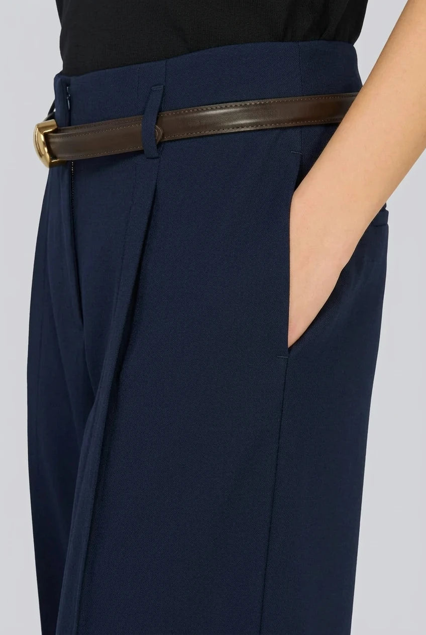 Semicouture pantalone blu in satin spacco sul fondo , gamba dritta