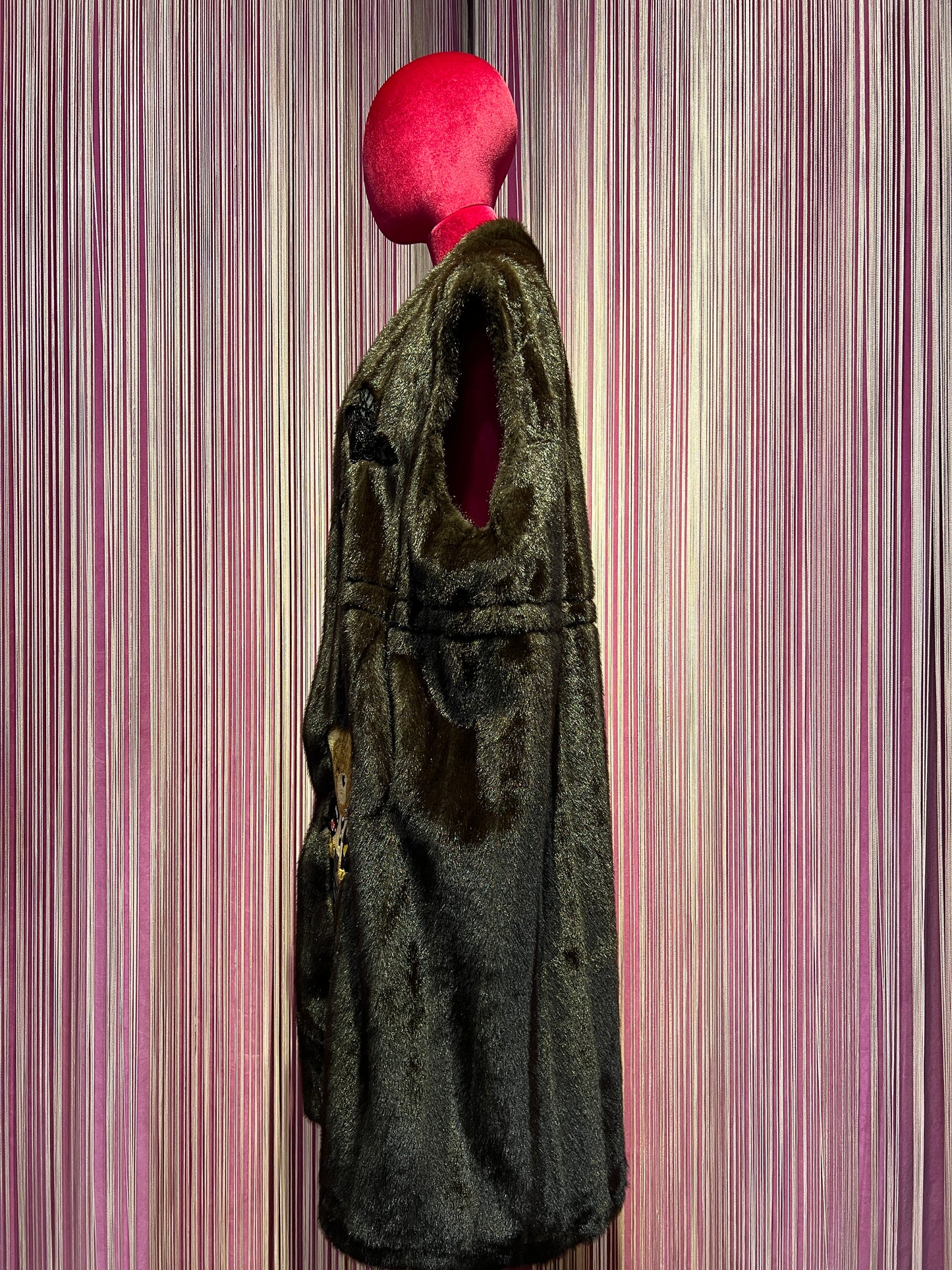 ABpink 🩷 gilet eco visone “good vibes” con patch teddy e patch fiore e stella in paillettes